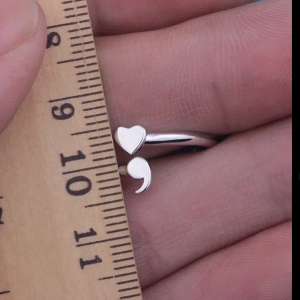 925 Shimmering Sterling Silver Adjustable Semicolon Ring; Your Story Isn't Over - Picture 5 of 13